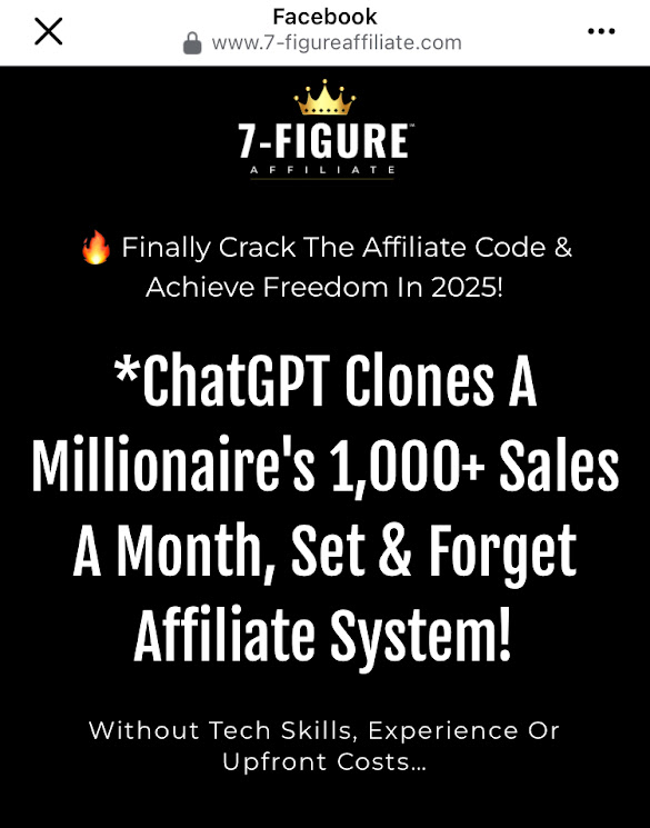ad that makes bold claim about becoming a millionaire just cloning a system that another entrepreneur used through chatgpt